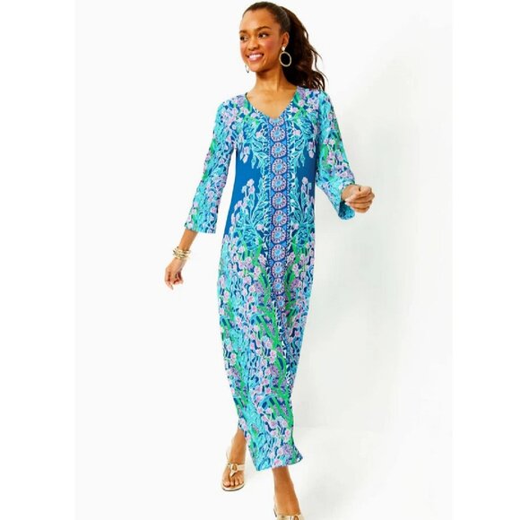NEW LILLY PULITZER SIZE 6 NOLAND MAXI DRESS *SEACRET ESCAPE* BARTON BLUE - Picture 1 of 3